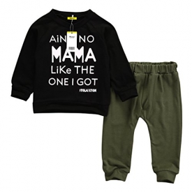 Baby Kids Toddler Boy Printed Tops Pants Leggings Outfits Clothes Set 0-3 Y (0-6 Months, Black)