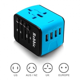 International Travel Power Adapter, Rebbic World Travel Plug Adapter With 3.4A Four USB Ports & Worldwide AC Wall Outlet All in One Plug for UK, US, AU, Europe & Asia – Gift Pouch