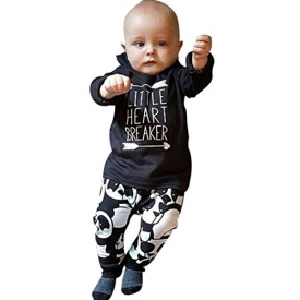SALE ! Teresamoon O-neck Outfits , Baby Boy Long Sleeve Letter Tops Pants Clothes Set (6-12 Months, Black)