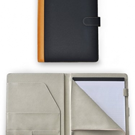 Deluxe Leather Padfolio Portfolio Document Organizer With Zippered Closure Storage Pouch For Tablet PC / iPad / Kindle, Magnetic Closing Strap, Business Card Holders, Legal Size Writing Pad Included