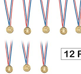 Gold Winner Medal Necklaces 1.5 Inches – Pack Of 12 – Gold Plastic Winner Awards For Contests, Sports Games Etc. – For Kids Great Party Favors, Bag Stuffers, Fun, Toy, Gift, Prize – By Kidsco