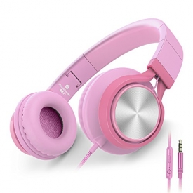 AILIHEN C8 Girls Headphones with Microphone and Volume Control Folding Lightweight Headset for Cellphones Tablets Smartphones Laptop Computer PC Mp3/4 (Pink)