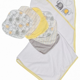 Little Beginnings Elephant Print Hooded Towel and Washcloths Gift Set, Yellow