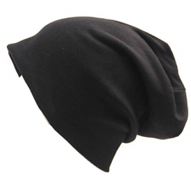 Century Star Unisex Comfy Cotton Beanies Soft Sleep Cap For Hairloss Cancer Chemo Black One Size