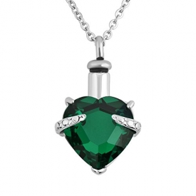 LilyJewelry Heart Urn Necklace For Ashes Keepsake Memorial Pendant Stainless Steel Cremation Jewelry (Green)
