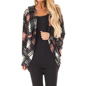 Tsmile Womens Cardigan Coat Clearance Autumn Long Jackets Irregular Lattice Print Ladies Outwear (Multicolor, M)