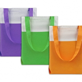 DII Cotton Heavy Duty Canvas Reusable Tote Bag, 15×15.5×4.25″ Setof 3, Machine Washable Shopping Bag for Grocery, School Book and Stationary-Neon Bright