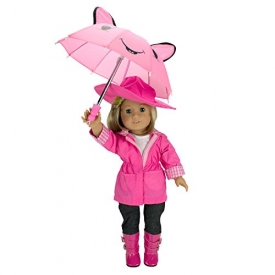 Rain Coat Doll Clothes for American Girl Dolls:- Includes Rain Jacket, Umbrella, Boots, Hat, Pants, and Shirt