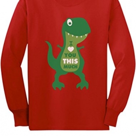 TeeStars Valentine’s Day I Love You This Much T-Rex Toddler/Kids Long Sleeve T-Shirt 5/6 Red