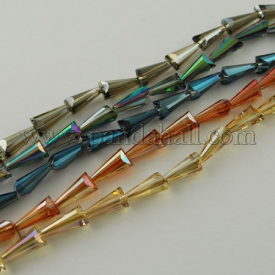 Electroplate Glass Beads Strands, Faceted, Cone, Mixed Color, 12x6x6mm, Hole: 2mm