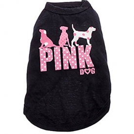 Ollypet Girl Dog Clothes Cool Shirt “Pink Dog” Vest for Small Pets Black Size M Summer Cotton Apparel Chihuahua Yorkie
