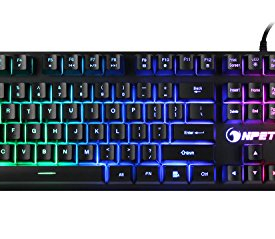 NPET K10 Wired Backlit Floating Gaming Keyboard, Mechanical Feeling Rainbow Illuminated Gaming Keyboard for PC, Laptop, Computer