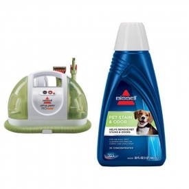 BISSELL Little Green ProHeat Compact Multi-Purpose Carpet Cleaner, 14259 – Corded and BISSELL 2X Pet Stain & Odor Portable Machine Formula, 32 ounces, 74R7 Bundle