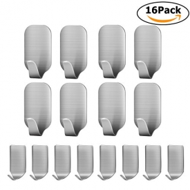 16 PCS Wall Hooks Hangers by Amoner, Heavy Duty 3M Wall Hooks Stainless Steel Waterproof Hanger for Bathroom Kitchen Wardrobe Bedroom and Cabinets