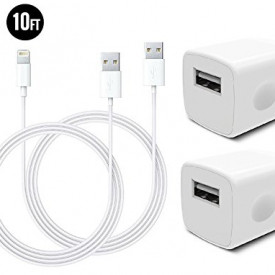 Certified 5W 1A USB Power Adapter with 10FT/3M [Heavy Duty] Lightning to USB Cable for iPhone 7 / 6S / Plus, iPad Air 2 / Mini 3 (2 Pack)