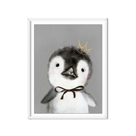 UNKE Art Oil Paintings On Canvas Cute Rabbit Baby Artwork Framed Stretched Ready to Hang for children Room Home Wall Decor,Penguin