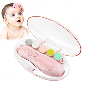 Zooawa Baby Nail File, Safe Electric Nail File Grooming Tools Nail Clippers Kit Trimmer Manicure Set for Newborn Toddler Toes Fingernails Care, with LED Light, AA Battery Operated, Pink