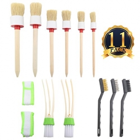 SUBANG 11 Pieces Car Cleaner Brush Set,Including Natural Boar Hair Detail Brush (Set of 6), Auto Detailing Brush Set For Cleaning Weels, Interior, Exterior, Leather and 2 pcs Automotive Air Conditione