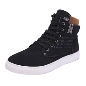 Fashion Mens Oxfords Casual High Top Shoes Shoes Flat Waterproof Anti-slip Elastic Band Sneakers Shoes (9.5, Black)