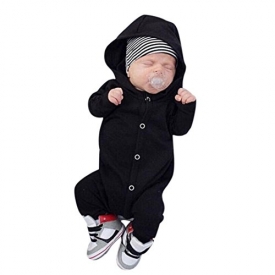 SALE ! Teresamoon Cotton Outfits , Baby Girls Boys Hooded Romper Solid Jumpsuit Long Sleeve Clothes (0-6 Months, Black)