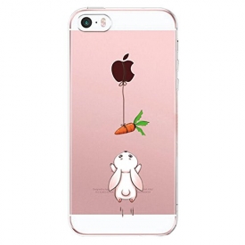 iPhone5s Case Matop Transparent Ultra Thin Slim Fit Soft Flexibl Shockproof Rubber Silicone Skin Premium Crystal Clear Gel Bumper TPU Cute Cartoon Smartphone Cover for iPhoneSE 5 5S (Rabbit carrot)