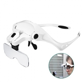 Rightwell Headband Magnifier with 2 LED Lights,Headset Magnifying Glasses Visor Loupe – 1X to 3.5X Zoom with 5 Detachable Lenses Hands Free for Reading,Watch/Circuit Repair,Sewing,Jewelry,Hobby,Crafts