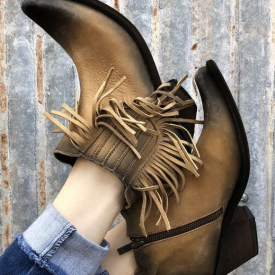 Fringe Zipper Pointed Toe Heeled Boots