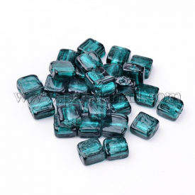 Handmade Silver Foil Lampwork Beads, Square, Teal, 12x12x6mm