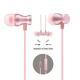 Acode In-Ear Earbuds Earphones Headphones, 3.5mm Metal Housing Magnetic Best Wired Bass Stereo Headset Built-in Mic/Hands-free/Volume Control+Carrying Case+3 Pair Earbuds (Rose Gold)