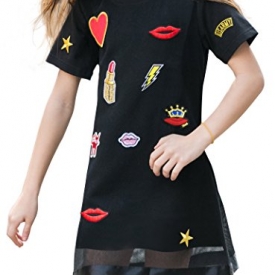 AuroraBaby Little Big Girls’ Casual Dresses Cotton Black For Party Size 7-8