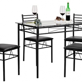 VECELO Dining Table with 4 Chairs Black