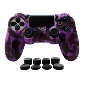 Hikfly Silicone Gel Controller Cover Protector Kits for Sony PS4 /PS4 Slim/PS4 Pro Controller Video Games(1 x Controller Cover with 8 x FPS Pro Thumb Grip Caps)(Purple)