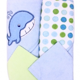 Spasilk Hooded Terry Bath Towel with Washcloths, Whale Blue, 2-Count