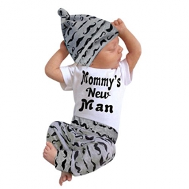 FEITONG Newborn Infant Baby Boy’s Print Romper Tops+Long Pants +Hat (0-3 Months, Black #2)