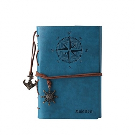 Leather Writing Journal Notebook, MALEDEN Classic Spiral Bound Notebook Refillable Diary Sketchbook Gifts with Unlined Travel Journals to Write in for Girls and Boys (Sky Blue)