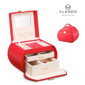 Vlando Jewelry Box from Netherlands Design Team, with Mirror and Storage Drawers (Red (New))