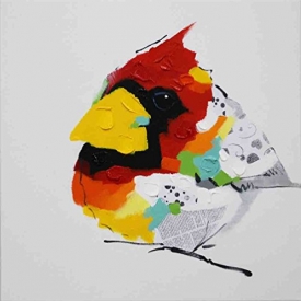 Bignut-Art Animal Painting Abstract Modern Wall Art for Living Room Bird 100% Oil Paintings on Canvas Small Wall Paintings Home Décor Stretched-Ready to Hang (20″x20″ Lucky Bird) Kids Gift