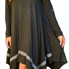 Leezeshaw Womens Long Sleeve Loose Irregular Hem Autumn Dress