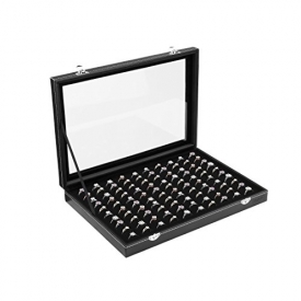 Beautify 100 Slot Ring Box Jewelry Organizer Display Storage Holder Tray Case with Clear Viewing Lid