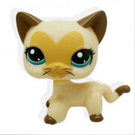 Littlest Pet Shop Cream Tan Brown Short Hair Cat Kitty Heart Face LPS