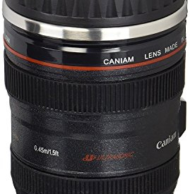 Coffee Mug – Camera Lens Travel Thermos – Stainless Steel Insulated Cup with Easy Clean Lid – 13.5oz – Black – Go with Premium Stainless Steel Spoon Bonus_uHome