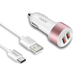 LG G6 / V30 / G5 / V20 Car Charger – noot products 36W Qualcomm Quick Charge 3.0 Two-Port USB Adapter with 3FT / feet USB Type C to A Charger Cable Cord