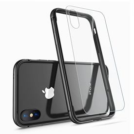 iPhone X Case, iPhone 10 Case,HUMIXX [Extre Series] Aluminum TPU Hybrid Shockproof Bumper Case for iPhone X (Include Clear Back Screen Protector)-Jet Black