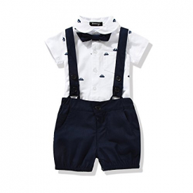 FERENYI US Baby Boys Bowtie Gentleman Romper Jumpsuit Overalls Rompers (7-12 Months, Navy Blue)