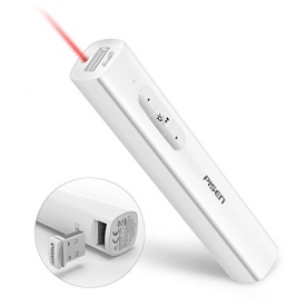 Pisen Wireless Presenter, Rechargeable RF 2.4GHz Remote Pointer Presentation Clicker USB Remote Control Flip Pen for PPT Powerpoint Slideshow, 2500mAh Portable Power Bank (White)