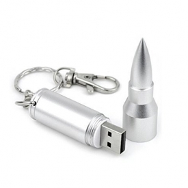 RAOYI New 3D Bullet Flash Drive USB Flash Pen Drive Memory with key chain (64GB,Silver)