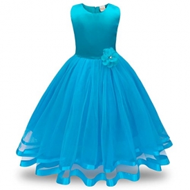 TAORE Girl Dress Kids Pageant Tutu Dress Ruffles Lace Party Wedding Dresses (6T, Light Blue)