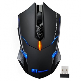 VicTsing Wireless Gaming Mouse with Unique Silent Click, Breathing Backlit, 6 Programmable Buttons, 2400 DPI, Ergonomic Grips, 7 Buttons- Black