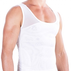 Esteem Apparel Original Men’s Compression Shirt to Hide Gynecomastia Moobs Chest Slimming Body Shaper Undershirt (White, Large)