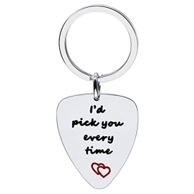I’d Pick You Every Time Guitar Pick/Key Chain Stainless Steel – Musician Guitarist Husband Boyfriend Gift